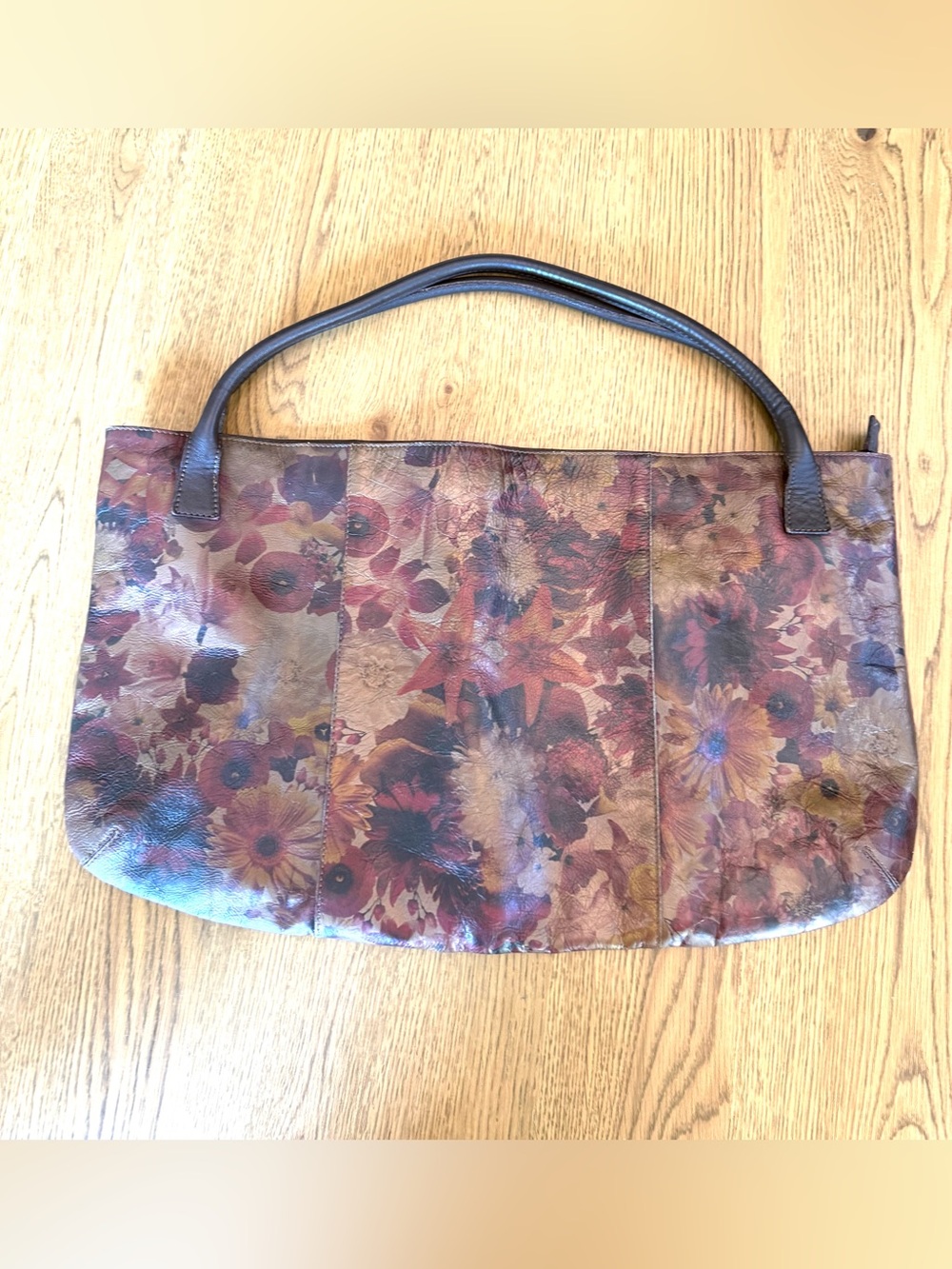 Maurizio Taiuti Vintage Floral Hand Painted Genuine Leather Tote Bag OS